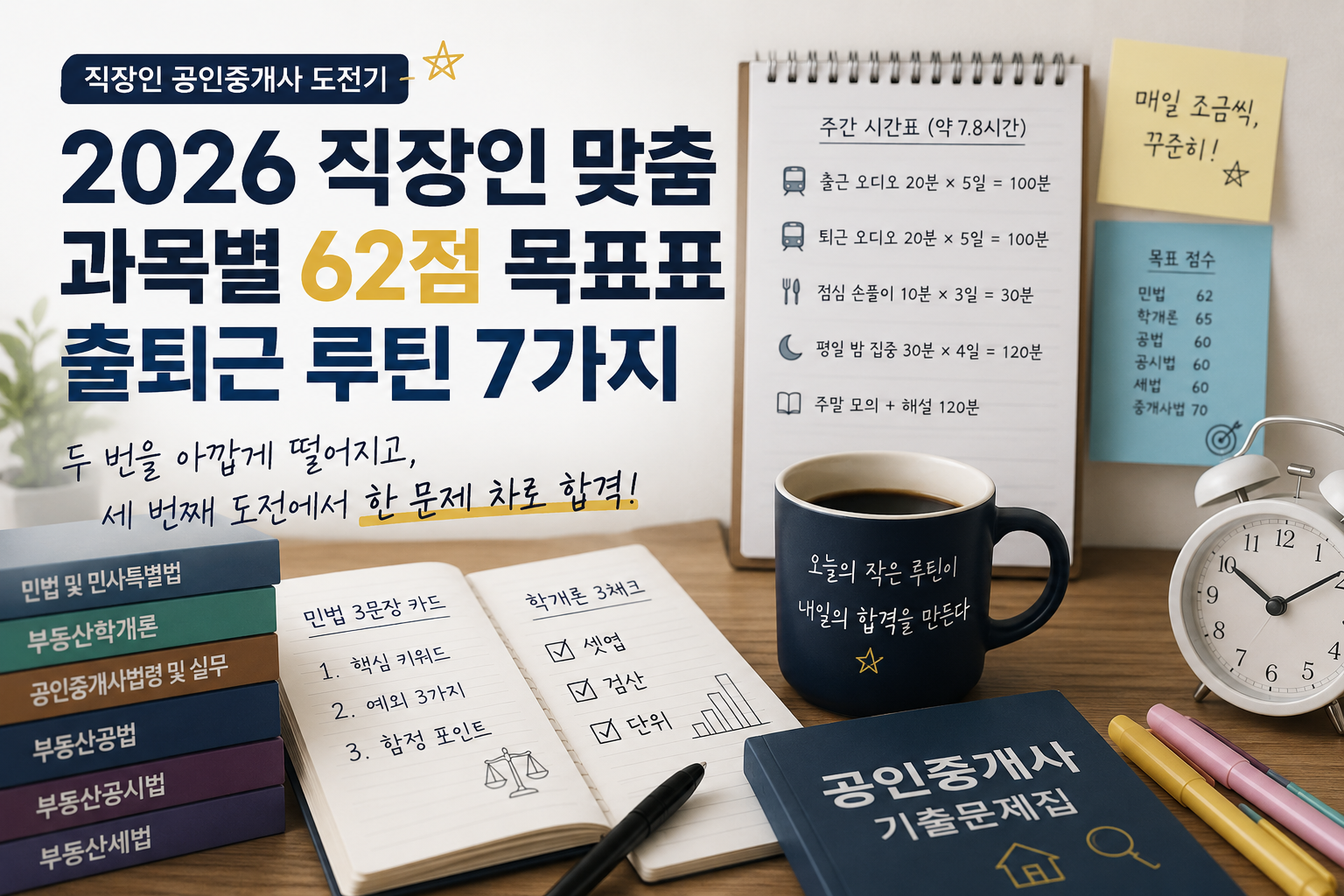 2026 직장인 공인중개사 시험 준비 루틴과 과목별 목표 점수를 정리한 공부 계획 이미지