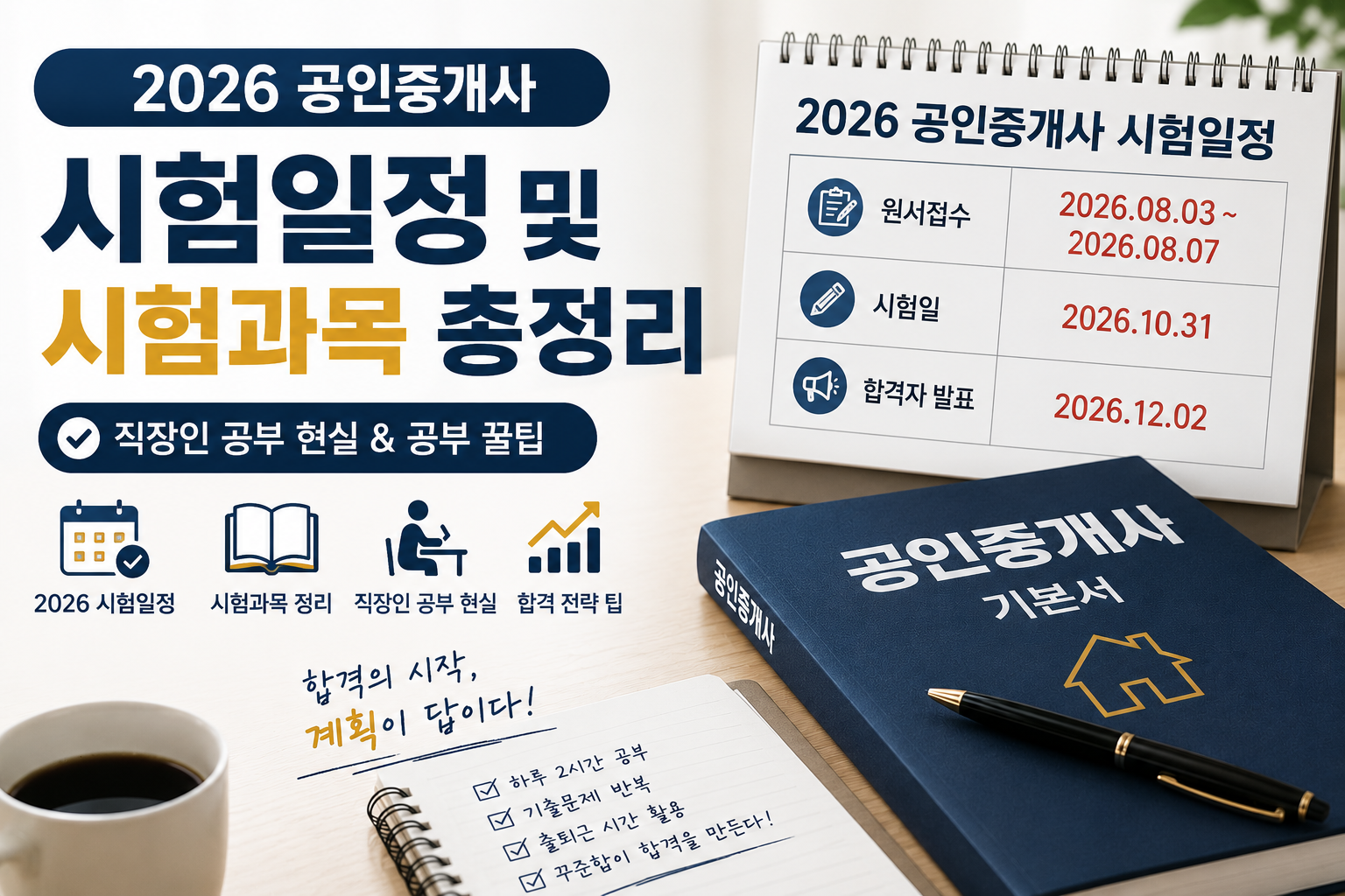 2026 공인중개사 시험일정과 시험과목 정보를 정리한 대표 이미지