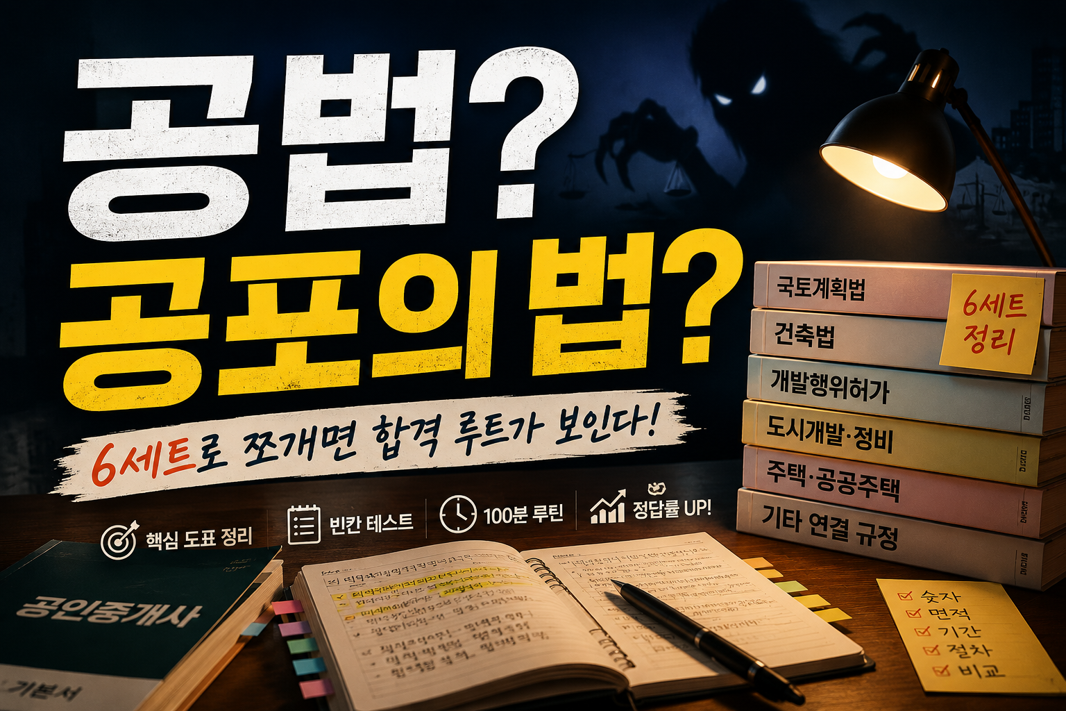 직장인 공인중개사 공법 공부법과 공포의 법 이미지를 표현한 공법 6세트 공부 루틴 대표이미지