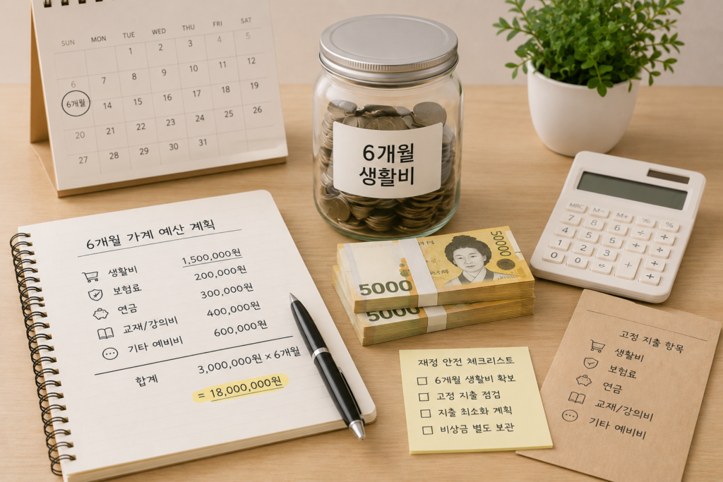 공인중개사 전업 공부를 위한 재정 완충과 생활비 계획을 정리하는 현실적인 자금 관리 이미지