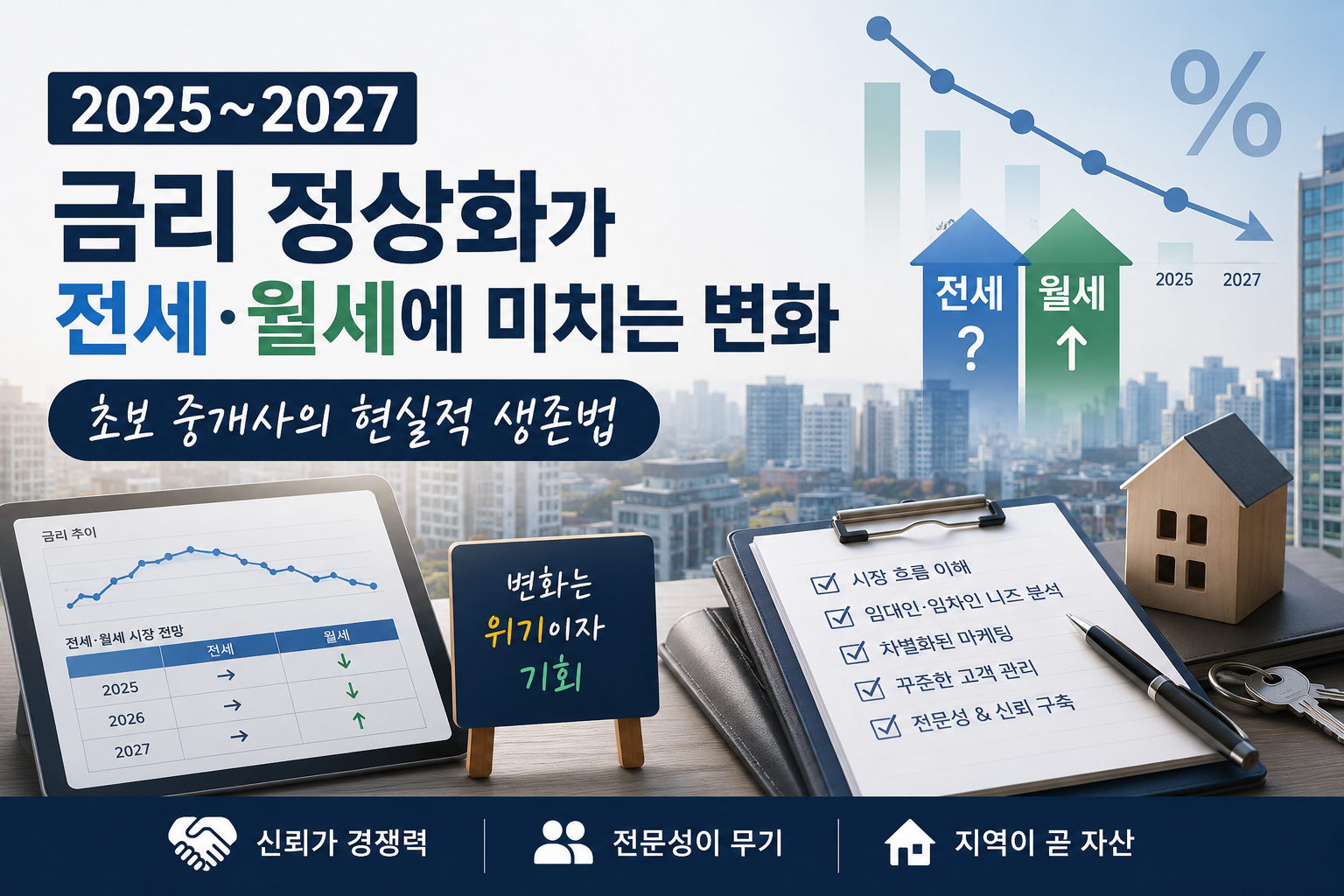 2025~2027 금리 정상화가 전세와 월세 시장에 미치는 변화 및 초보 공인중개사의 현실적 생존 전략을 정리한 부동산 블로그 대표이미지