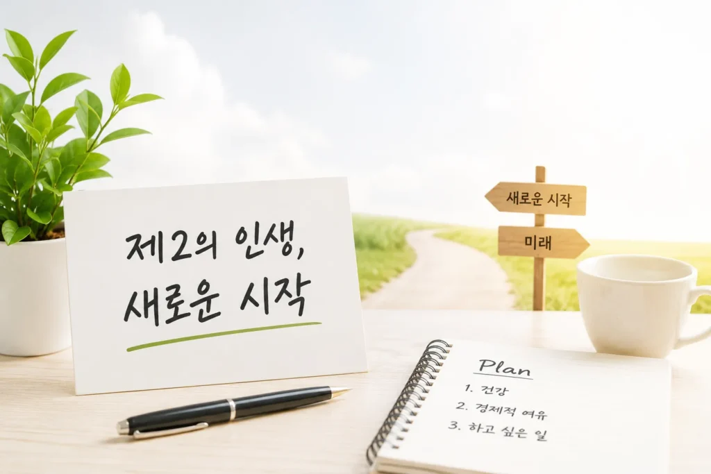50대 은퇴 준비와 제2의 인생 설계를 위한 새로운 시작을 상징하는 미래 계획 이미지