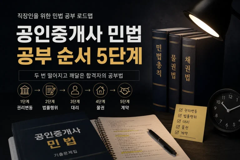 공인중개사 민법 공부 순서 5단계를 정리한 직장인 수험생용 학습 로드맵 이미지