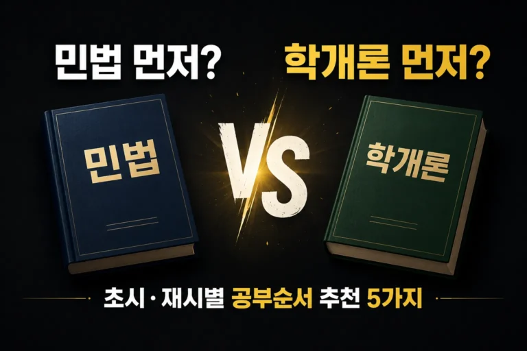 공인중개사 시험 준비를 위해 민법과 학개론 중 어떤 과목을 먼저 공부할지 비교하는 이미지