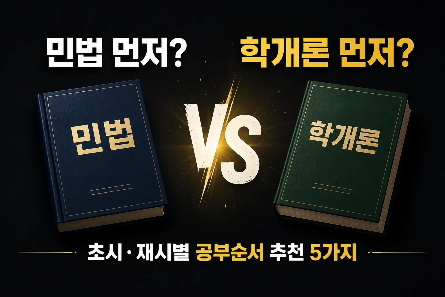 공인중개사 시험 준비를 위해 민법과 학개론 중 어떤 과목을 먼저 공부할지 비교하는 이미지