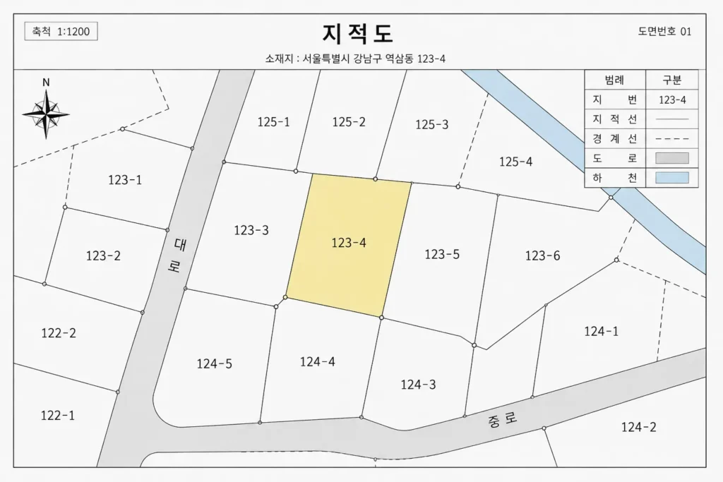 공인중개사 지적법 공부법에서 활용되는 지적도 예시와 토지 경계 표시 도면