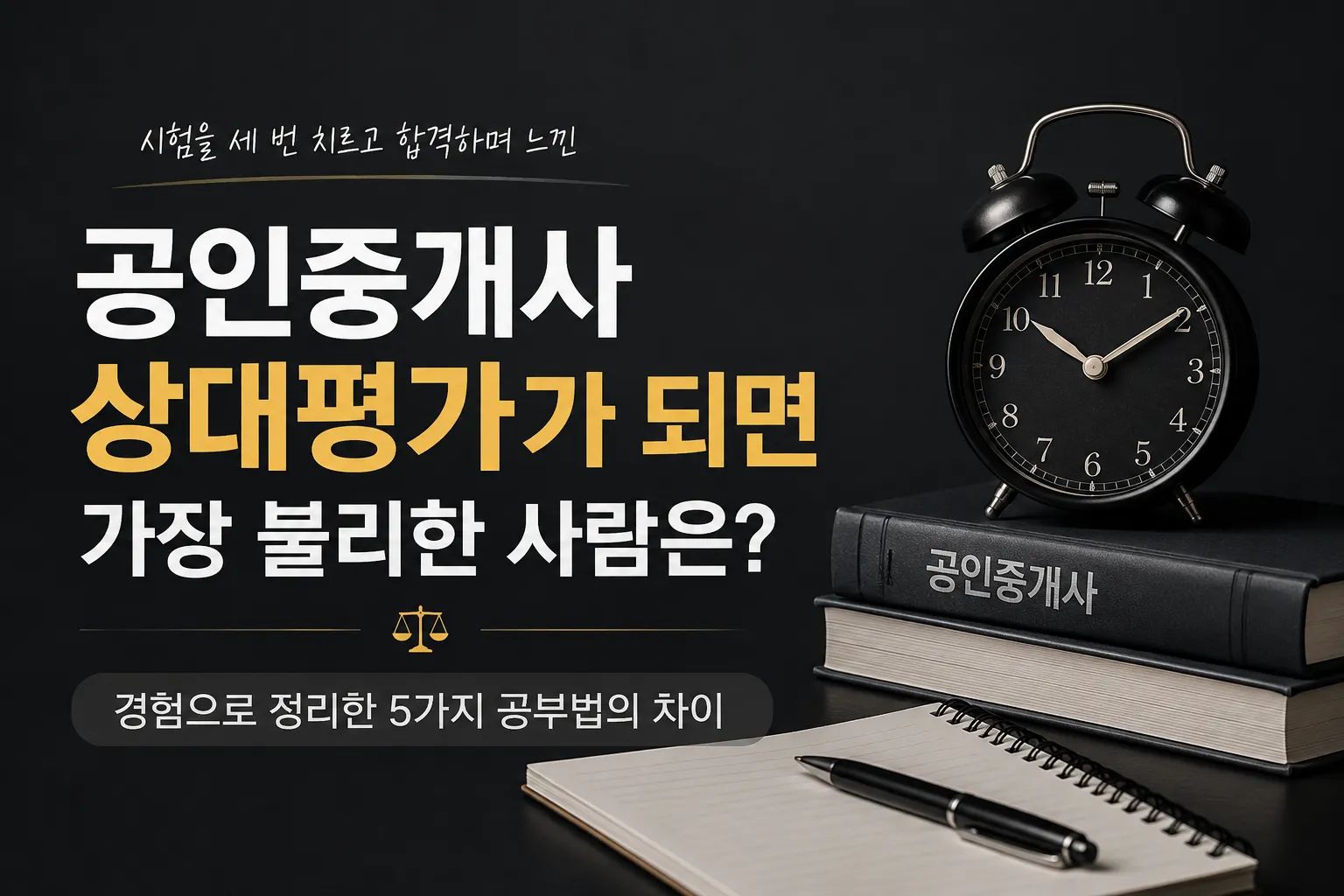 공인중개사 상대평가가 도입될 경우 기본 개념과 공부법의 중요성을 표현한 대표 이미지