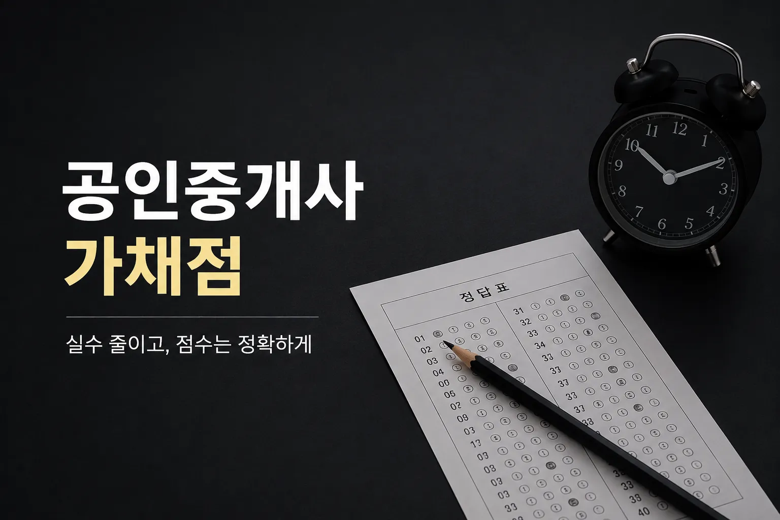 공인중개사 시험 가채점 후 오답과 실수를 확인하는 시험지와 연필
